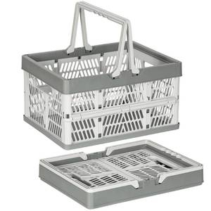 lot 11439 image: PAG-Mass Heavy Duty Plastic Milk Crates for Storage, 2-Pack Stackable Storage Bins for Organizing, Collapsible Shopping Basket with Handle for Groceries, Suitable for Home Office School Store, Gray