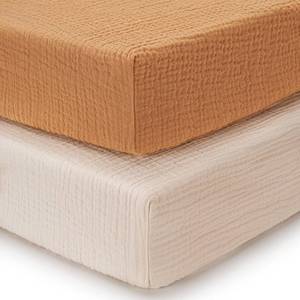 lot 11448 image: Blissful Diary Muslin Crib Sheets for Girl Boy, Boho Neutral Soft Cotton Baby Sheet for 52x28 Standard Crib Mattress, 2 Pack(Retro Yellow&Beige)