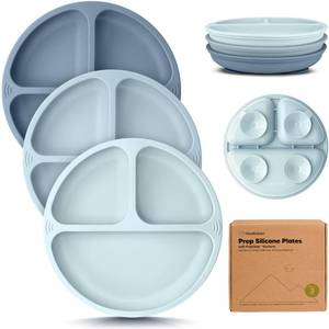 lot 11484 image: KeaBabies Suction Plates for Baby, Toddler - 3-Pack 100% Silicone Toddler Plates with Suction, Divided, BPA-Free Baby Led Weaning Essentials for Kids, Dishwasher, Microwave Safe, Durable (Alps)