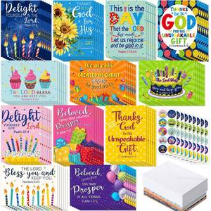 lot 11485 image: Motiskyy 120 Pack Religious Christian Birthday Cards Bulk with Scripture Bible Verse 4.5 x 6.2 Inch Assorted Christian Blessings Greeting Cards for Birthday with Envelopes and Stickers(Classic Style)