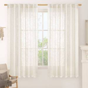 lot 11486 image: LAMIT Cream Linen Curtains 63 Inch for Bedroom, Light Filtering Neutral Semi Sheer Window Boho Curtains Back Tab and Rod Pocket Panels for Living Room, 2 Panels, 52 x 63 Inch