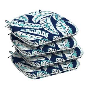 lot 11495 image: DYTXIII Set of 4 Outdoor Chair Cushions with Ties,Water Repellent Patio Chair Pads 17x 16 for Outdoor Furniture,Round Corner Seat Cushions for Garden Yard Kitchen Baltic Palms White