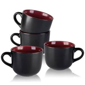 lot 11504 image: AmorArc 24 oz Soup Mugs with Handles, Jumbo Ceramic Bowls Mugs Set with handles for Coffee Cereal Cappuccino Snacks, Microwave&Dishwasher safe Soup Cups for Meal-Burgundy