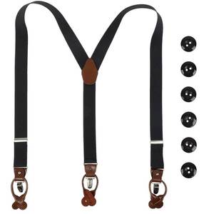 lot 12040 image: PAPA LEGGENDA Y-Back Adjustable Suspender for Men, 1.4 Inch Wide Mens Suspenders with Elasitc-Button and 3 Metal Clips,Dark Gray 2Pk