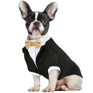 lot 12047 image: Dog Tuxedo Wedding Outfit Birthday Suit with Gold Bow Tie Formal Dog Tux Party Pet Costume for Small Medium Large Dogs Cats