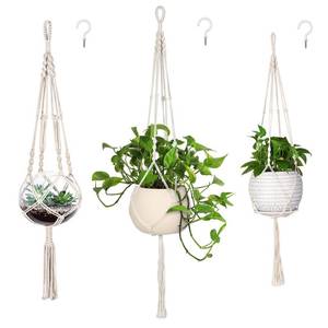 lot 12052 image: MIPON 3 Pack Macrame Plant Hanger Indoor Hanging Planter for Plants Holder with 3 Hooks, Different Size for Boho Home Decor,Ivory(POTS NOT Included)