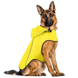 lot 12056 image: BiPawTi Dog Rain Jackets for Large Dogs, Waterproof Raincoat for Dog, Lightweight Reflective Safety Pet Rain Coats with HoodLeash HoleReflective Strip - Yellow, L