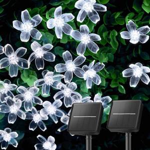 lot 12071 image: Brightown 2 Pack Total 52FT 120 LED Solar String Lights Flower Outdoor Waterproof Fairy Lights for Garden Yard Fence Patio Christmas Tree Wedding Party Decor, Pure White