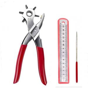 lot 12085 image: Adorox Heavy Duty Belt Hole Puncher for Leather �� 6 Size Revolving Leather Hole Punch Tool with Ruler & Deburring File, Perfect for Belts, Straps, DIY Leathercraft, and Repair
