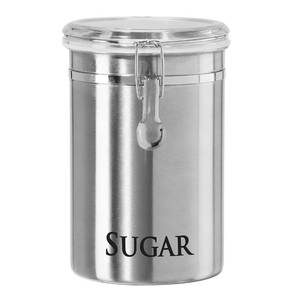 lot 12093 image: Oggi Stainless Steel Sugar Canister 62 fl oz - Airtight Clamp Lid, Clear See-Thru Top - Ideal Sugar Container for Countertop, Sugar Jar, Bulk Sugar Storage. Large Size 5 x 7.5.