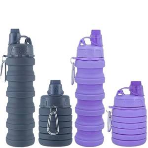 lot 12101 image: 2 Pack Collapsible Water Bottles, 17oz Foldable Silicone Bottles with Carabiner, Portable Leakproof BPA-Free Travel Water Bottle for Hiking, Camping, Gym, Outdoor Sports