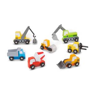 lot 12105 image: Melissa & Doug Wooden Construction Site Vehicles With Wooden Storage Tray (8 pcs) Construction Toys, Vehicle Toys, Cars For Toddlers And Kids Ages 3