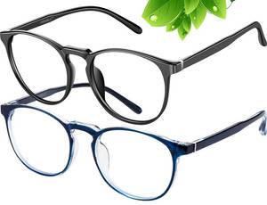 lot 12114 image: FEIYOLD Blue Light Blocking Glasses WomenMen,Retro Round Anti Eyestrain Computer Gaming Glasses(BlackBlue)