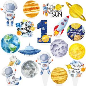 lot 12117 image: 48Pcs First Trip Around The Sun Cupcake Toppers Outer Space 1st Birthday Party Decorations Space Astronaut Cupcake Picks Decorations for Planets Solar System Theme Party Supplies