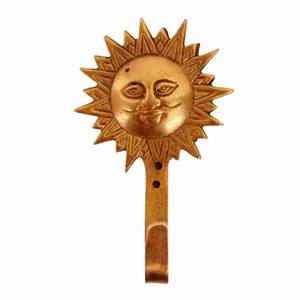 lot 12122 image: Purpledip Brass Wall Hook Hanger for Keys, Clothes Sun God Vintage Design Wall Decor (11124)