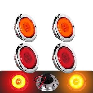 lot 12131 image: NEW SUN 4-Pack Premium 2 Inch Round LED Marker Lights, IP67 Waterproof, Halo & Neon Design, Stainless Chrome Bezel, Flange Mount for Utility Trailer, Camper, Truck, Pick-up, Boats, Red & Amber