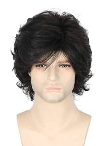 lot 12136 image: LeMarnia Mens Wigs 70s Wigs for Men Black Short Wavy Fluffy Wig Halloween Costume Wig