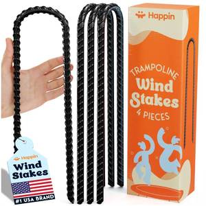 lot 12141 image: Happin� Ultra Strong Trampoline Stakes Anchors High Wind, Ground Anchors Heavy Duty, Trampoline Tie Down Anchor Kit, Ground Stakes Galvanized Steel, Trampoline Accessories, U Shaped (4 Pack, Black)