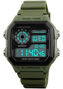 lot 12142 image: PASOY Mens Womens Sports Watch Rubber Watchband Multi-Function Alarm Stopwatch Countdown Backlight Swim Digital Waterproof Outdoor Green Watch