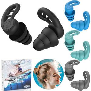 lot 12167 image: Swimming Ear Plugs for Adults,4 Pairs Waterproof Reusable Silicone Colorful Swim Earplugs for Swimming Surfing Snorkeling Showering and Water Pool,Beach,Ocean