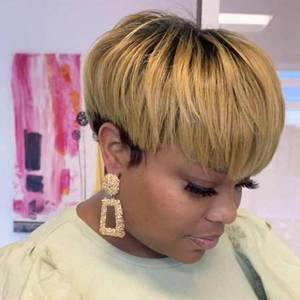lot 12176 image: HOTKIS Pixie Cut Wig Human Hair Short Human Hair Wigs for Black Women Blonde 1b27 Short Wigs Human Hair Short Natural Hair Wigs Pixie Wig with Bang Ombra 27