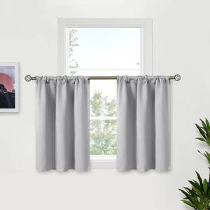 lot 12184 image: BGment Light Grey Blackout Curtains 30 Inches Long for Kitchen Cafe Window - Half Window Drapes with Rod Pocket Small Curtain Privacy for Rv Camper Bathroom, 2 Panels, 34 x 30 Inch