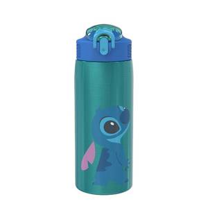 lot 12186 image: Zak Designs Disney Lilo and Stitch Water Bottle for Travel and At Home, 19 oz Vacuum Insulated Stainless Steel with Locking Spout Cover, Built-In Carrying Loop, Leak-Proof Design (Stitch)