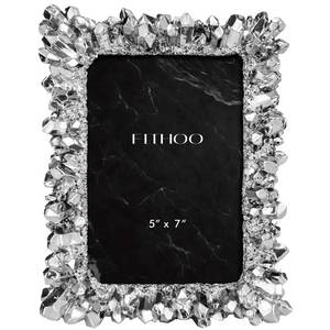 lot 12206 image: FIHOO 5x7 Picture Frame Crystal Cluster Vintage Photo Frame with High Definition Glass Antique Display Holder for Tabletop Wall Hanging (Silver)
