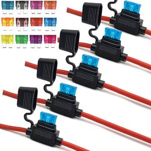 lot 12230 image: Fuse Holder ATCATO, 5 Packs in-Line Automotive Blade Fuse Holder with 24PCS Standard Car Fuses, 1A 2A 3A 4A 5A 7.5A 10A 15A 25A 30A 35A 40A Automotive Replacement Fuses (12 Guage)