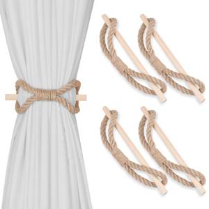 lot 12232 image: OCIOLI 4 Pieces Curtain Tiebacks, Boho Curtain Holdbacks, Handmade Hemp Rope & Wood Club, Jute Rope Tie Backs for Drapes, Farmhouse Decor, Boho Style (Jute Rope, 4)