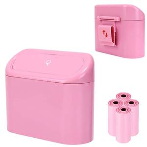 lot 12238 image: Ginsco Mini Car Trash Can with Lid, Small Car Garbage Can, Cute Leakproof ABS Car Trash Bin, Car Accessories for Interior, Garbage Bin for Car, Home, Office with 60pcs Trash Bags Pink