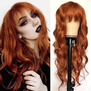 lot 12244 image: QD-Tizer Ginger Orange Color Loose Wave Hair Replacement Wigs for Fashion Women Heat Resistant Synthetic No Lace Wigs with Full Bangs