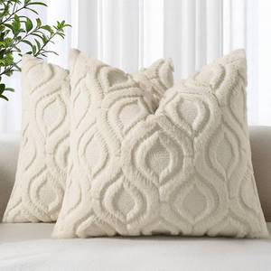 lot 12247 image: decorUhome Spring Decorative Throw Pillow Covers 20x20, Soft Plush Faux Wool Couch Pillow Covers for Home, Set of 2, Beige