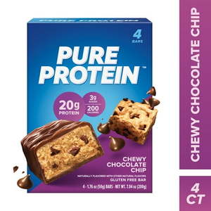 lot 15419 image: Pure Protein Bars  Chewy Chocolate Chip  20g Protein  Gluten Free  1.76 oz  36 Ct