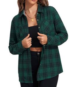 lot 16309 image: MARZXIN Plaid Flannel Shirt for Women Oversized Long Sleeve Button Down Shirts Casual Loose Blouse Tops Green Plaid S