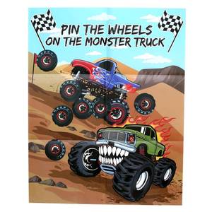 lot 16347 image: PARTYLOUD Truck Party Games, Pin The Wheels on The Truck, MonsterTruck Birthday Party Games Berry First Birthday Decorations 18 Guests