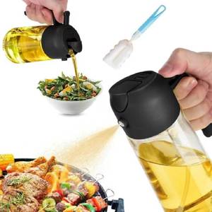 lot 16348 image: Multifunctional 2 in 1 Olive Dispenser and Sprayer Bottle Cooking Gadgets Glass 16oz Oil Dispenser Bottle for Kitchen (Black) with included brush
