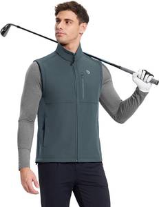 lot 16381 image: baleaf Mens Golf Vest Fleece Lined Softshell Sleeveless Jacket Water Resistant Cold Weather Running Gear Winter Pockets Grey XXL