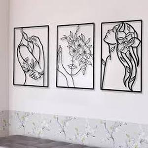 lot 2112 image: CHENGU 3 Pieces Metal Minimalist Abstract Woman Wall Art Line Drawing Wall Art Decor Single Line Female Home Hanging Wall Art Decor for Kitchen Bathroom Living Room (Book Style)
