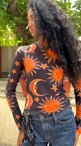 lot 6467 image: Gezour Celestial Sun and Moon Print Fabric Shirt Size S