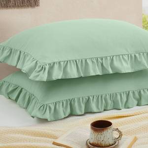 lot 14010 image: Cobedzy Ruffled Pillow Cases Set of 2, Sage Green Standard Pillow Shams Brushed Microfiber Edge Ruffled Soft Pillow Cover with Envelope Closure for Bedding Decor (20x26)