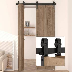 lot 14011 image: Enconker 48 Bi-Folding Sliding Barn Door Hardware Kit for 4 Doors, Modular Track System with Side-Mounted Rollers, Smooth and Space-Saving Folding Solution, Fit 4 x 11in Door Panel
