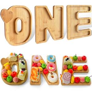 lot 14013 image: LAIAMER 3Pcs Wooden ONE Charcuterie Board Letters, Fillable Letter Charcuterie Board Boxes for Food Fruit Salad Cheese Food Dish Plates, Letters Trays for Baby Shower Birthday Party