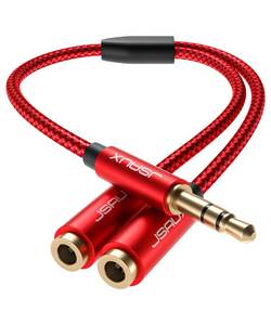 lot 14021 image: JSAUX 4ft Audio Splitter, 3.5mm Male TRS to 2 Dual 3.5mm Female Adapter, Nylon-Braided Stereo Y Splitter for iPhone, Samsung, Tablets, Laptop, PlayStation and More Red