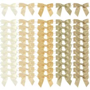 lot 14023 image: AIMUDI 5 Colors Champagne Gold Twist Tie Bows 3.5 Premade Antique Gold Satin Ribbon Bows for Gift Wrapping Pre-Tied Treat Bows for Wedding Decor, Bridal Shower, Baby Shower, Party Favors - 50 Counts