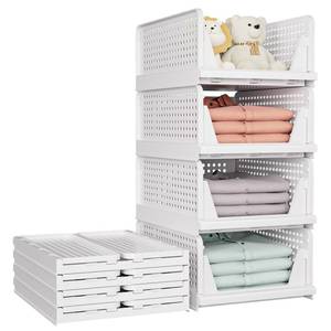 lot 14025 image: SNSLXH 5 Pack Stackable Closet Storage Basket, Multifunctional & Foldable Closet Organizer for Bathroom Kitchen Laundry Room Wardrobe Storage, Space-Saving Clothes Storage Drawer Organizer, White