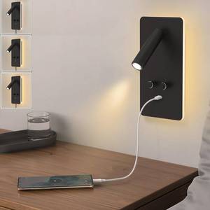 lot 14033 image: HYMELA M04 Dimmable Wall Mount Reading Light,Adjustable 0.9-3.7W LED Wall Mounted Reading Lamp with Adjustable 1.2-6W Backlight,Wall Sconces with USB Port,Wall Lamps for Bedroom(Black)