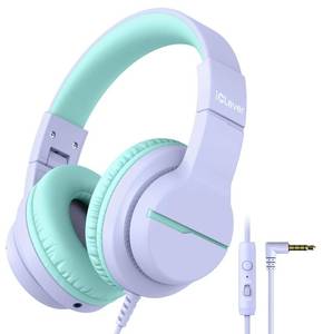 lot 14047 image: iClever HS19 Kids Headphones for School with Microphone, Safe Volume Limiter 7485dBA, Over-Ear Girls Boys Headphones for Kids with FunShare Foldable Wired for iPadTravel (Purple)