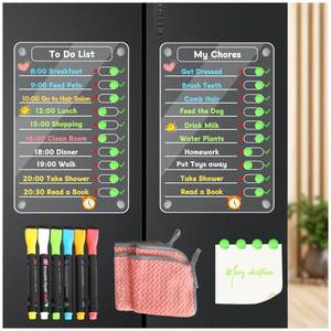 lot 14055 image: Acrylic Magnetic Erasable Chore Chart for Fridge for Kids, 2 Pack 8X12 Magnetic Calendar Dry Erase Board to Do List for Refrigerator, Full Focus Planner with 20 Slider Magnets