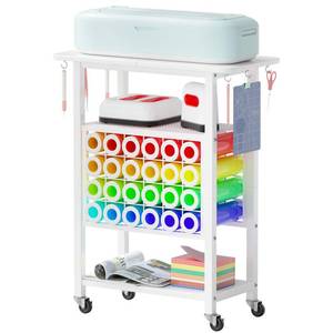 lot 14060 image: Craft Organizers and Storage for Cricut Machines, Rolling Storage CartShelf with 24 Vinyl Roll Holders, Cutting Machine Stand Workstation Cabinet Desk Stand for Cricut Craft Room Organization